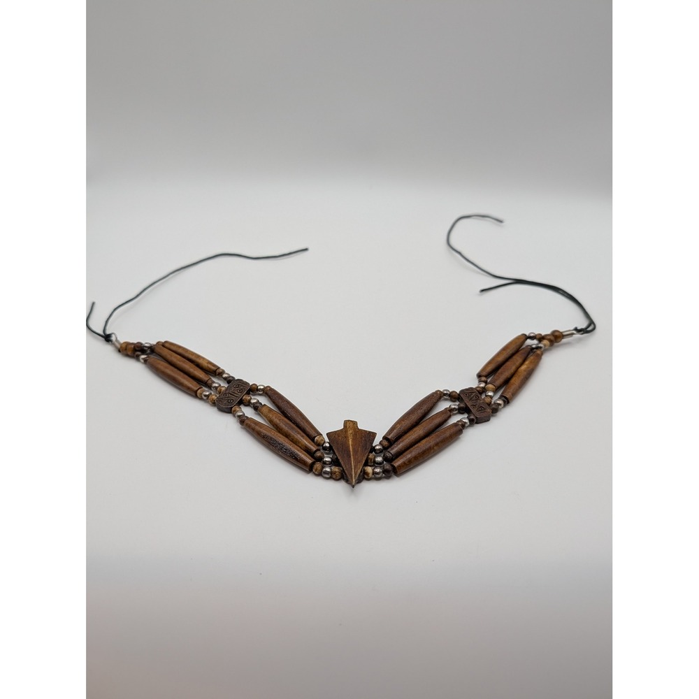Vintage Tribal‎ Style Painted Wood Bead Necklace Multi Strand Boho Statement